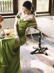 Green Soft Satin Off Shoulder Long Party Dress, Green Satin Evening Dress Prom Dress Green Soft Satin Off Shoulder Long Party Dress, Green Satin Evening Dress Prom Dress