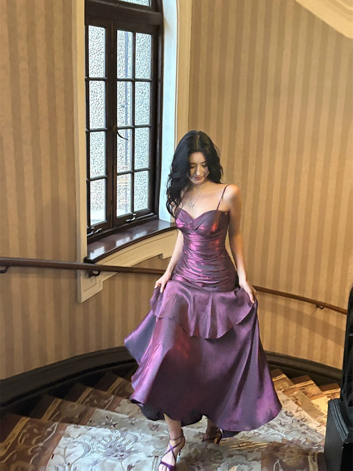 Purple Satin Straps Mermaid Long Formal Dress, Purple Prom Dress Eveni – Cutedressy Purple Satin Straps Mermaid Long Formal Dress, Purple Prom Dress Eveni – Cutedressy