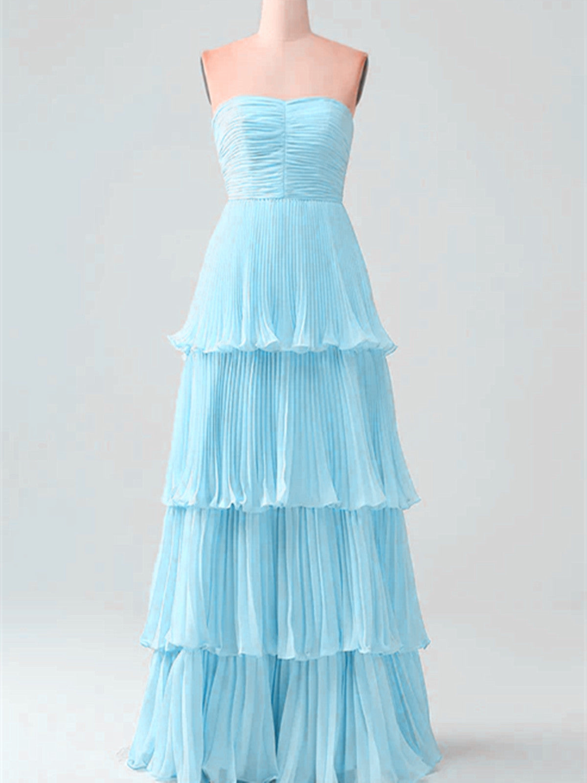 Light Blue Chiffon Strapless Layers Prom Dress, Light Blue Chiffon Lon Cutedressy Light Blue Chiffon Strapless Layers Prom Dress, Light Blue Chiffon Lon Cutedressy