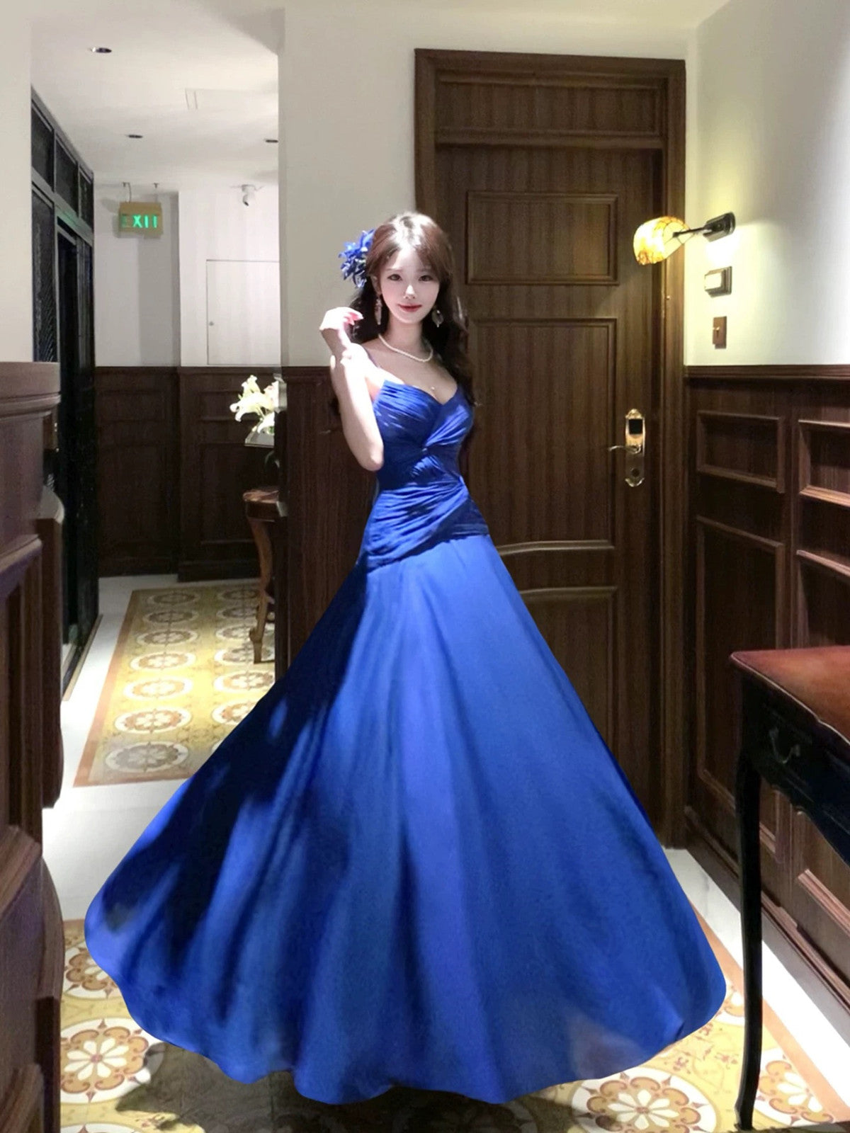 Blue Chiffon A-line V-neckline Straps Evening Dress, Blue Chiffon Long Cutedressy Blue Chiffon A-line V-neckline Straps Evening Dress, Blue Chiffon Long Cutedressy