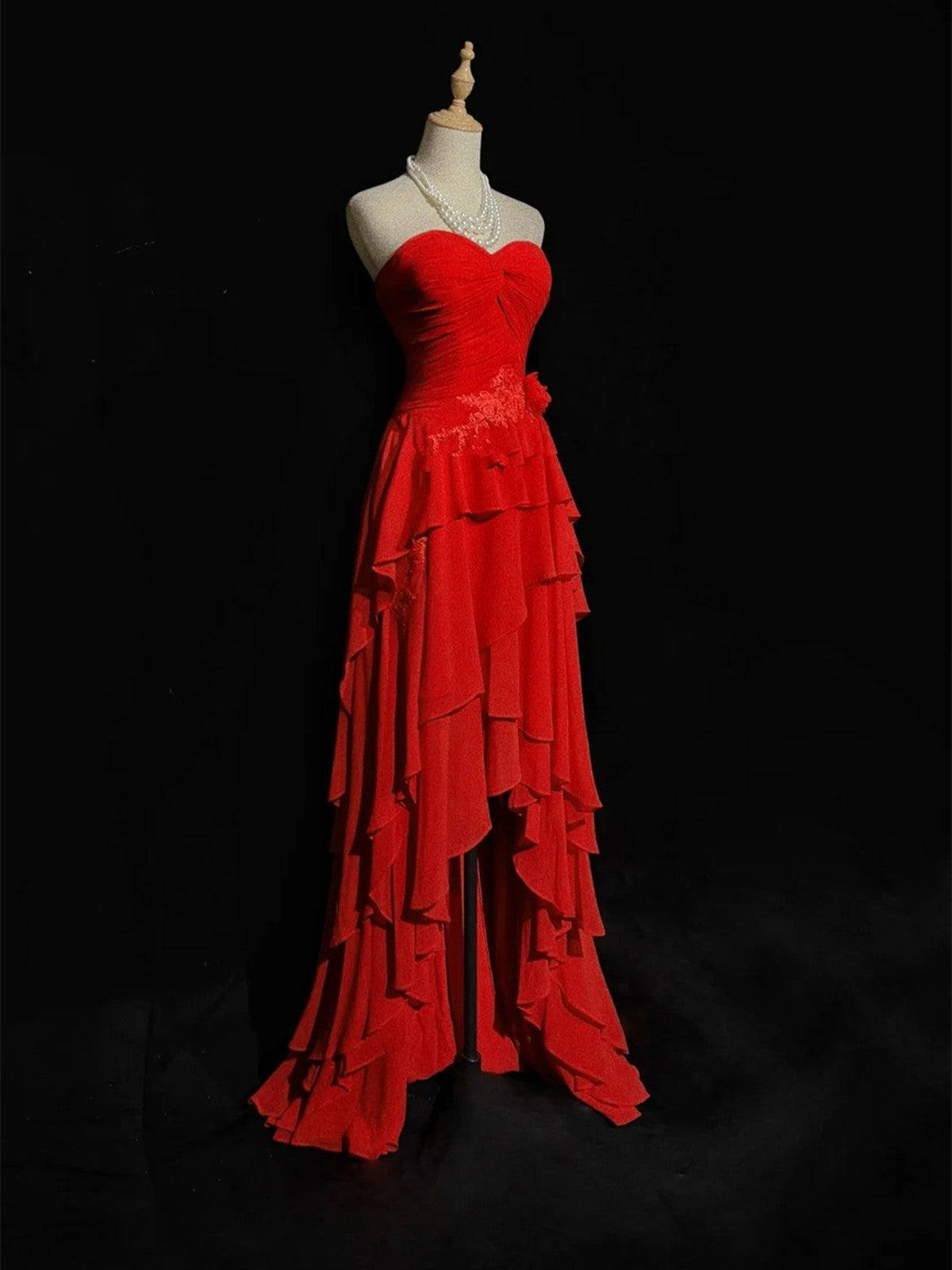 Red High Low Chiffon Layers Long Prom Dress, Red High Low Party Dress Cutedressy Red High Low Chiffon Layers Long Prom Dress, Red High Low Party Dress Cutedressy