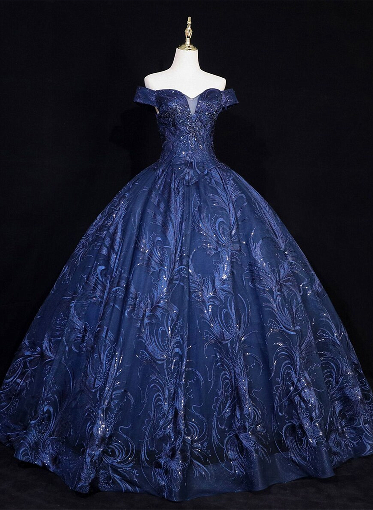 Navy Blue Ball Gown Lace Off Shoulder Quinceanera Dress, Navy Blue Tul Cutedressy Navy Blue Ball Gown Lace Off Shoulder Quinceanera Dress, Navy Blue Tul Cutedressy