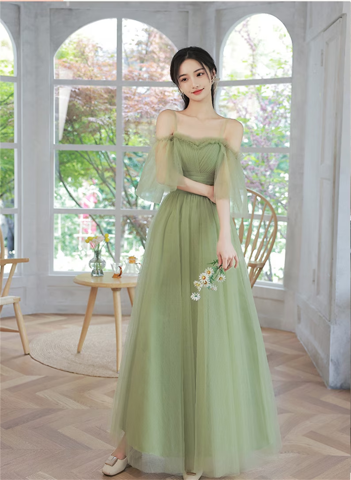 Light Green Tulle Straps A-line Party Dress, Light Green Prom Dress Ev Cutedressy Light Green Tulle Straps A-line Party Dress, Light Green Prom Dress Ev Cutedressy
