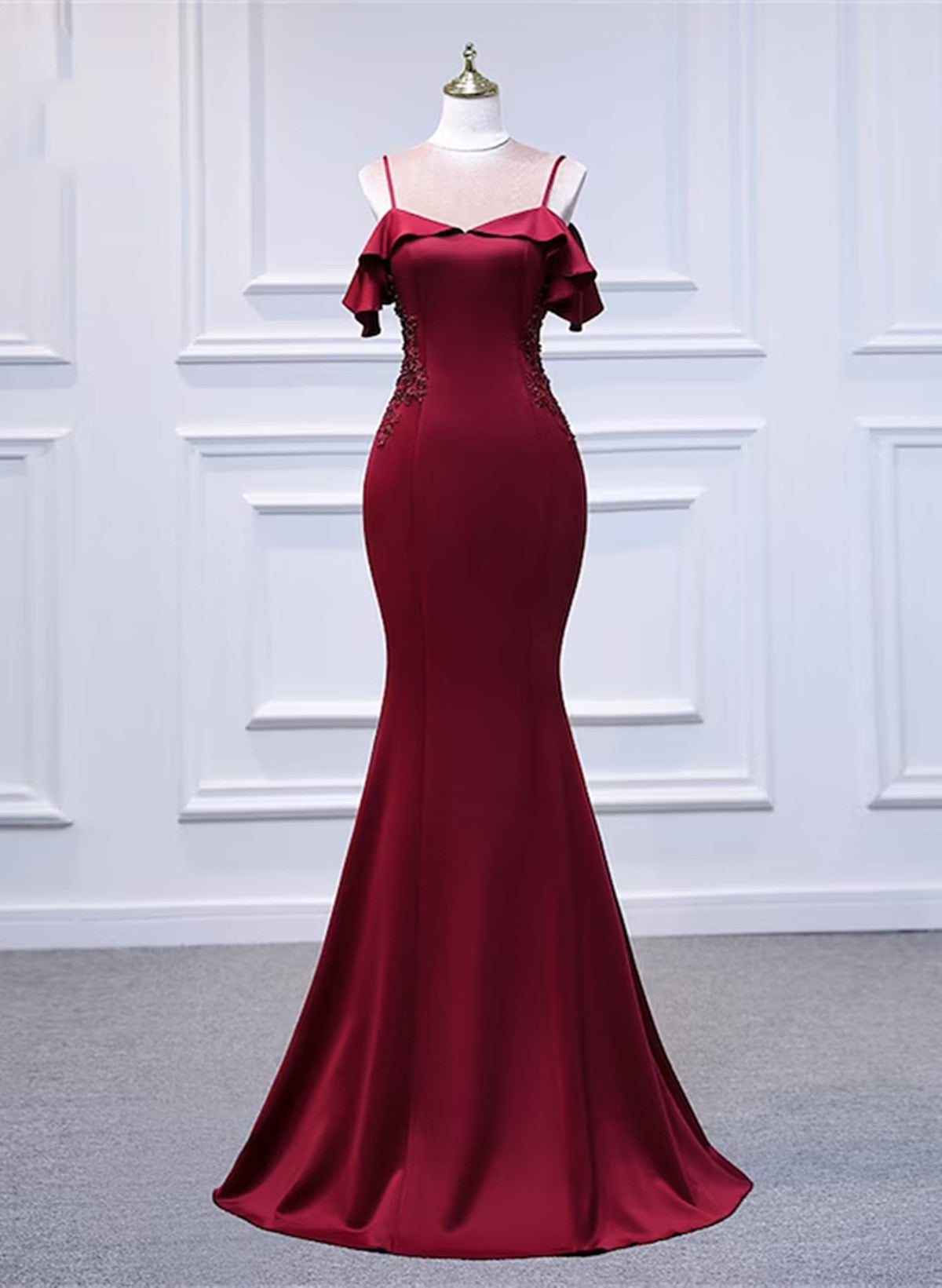 Wine Red Mermaid Sweetheart Straps Long Formal Dress, Wine Red Prom Dr