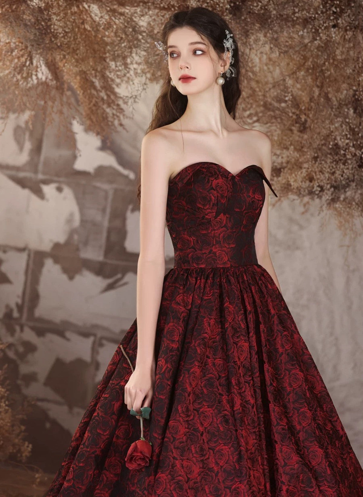 Black and Red Floral Sweetheart Floor Length Party Dress, Long Prom Dr – Cutedressy Black and Red Floral Sweetheart Floor Length Party Dress, Long Prom Dr – Cutedressy