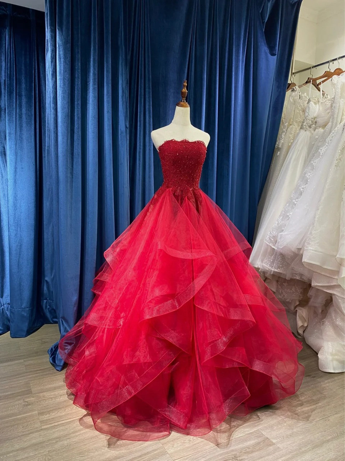 Wine Red Tulle with Lace Applique Party Dress, Wine Red Tulle Layers L Cutedressy Wine Red Tulle with Lace Applique Party Dress, Wine Red Tulle Layers L Cutedressy