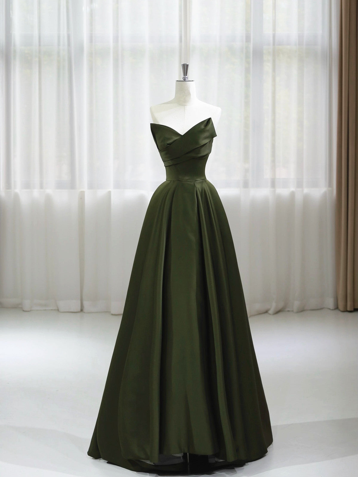 Chic V-neckline Olive Green Long Prom Dress Formal Dress, Green Satin Cutedressy Chic V-neckline Olive Green Long Prom Dress Formal Dress, Green Satin Cutedressy