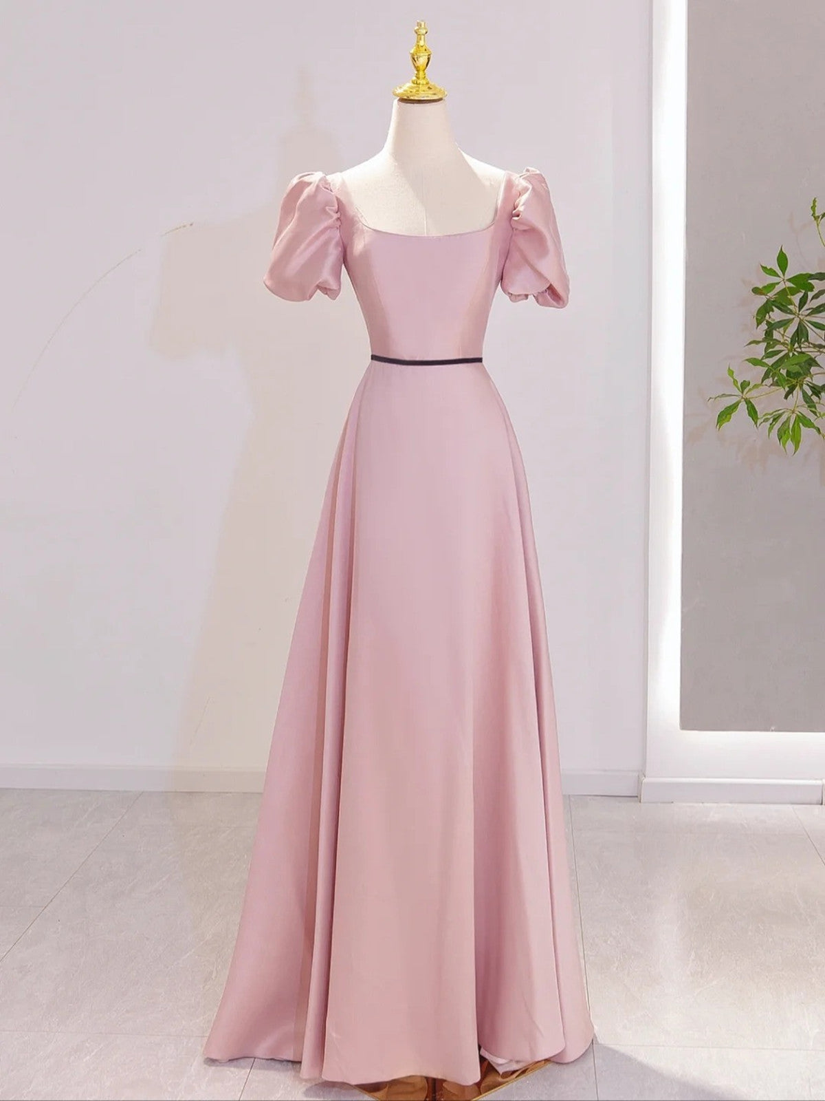 Pink Satin Short Sleeves A-line Party Dress, Pink Satin Prom Dress Cutedressy Pink Satin Short Sleeves A-line Party Dress, Pink Satin Prom Dress Cutedressy