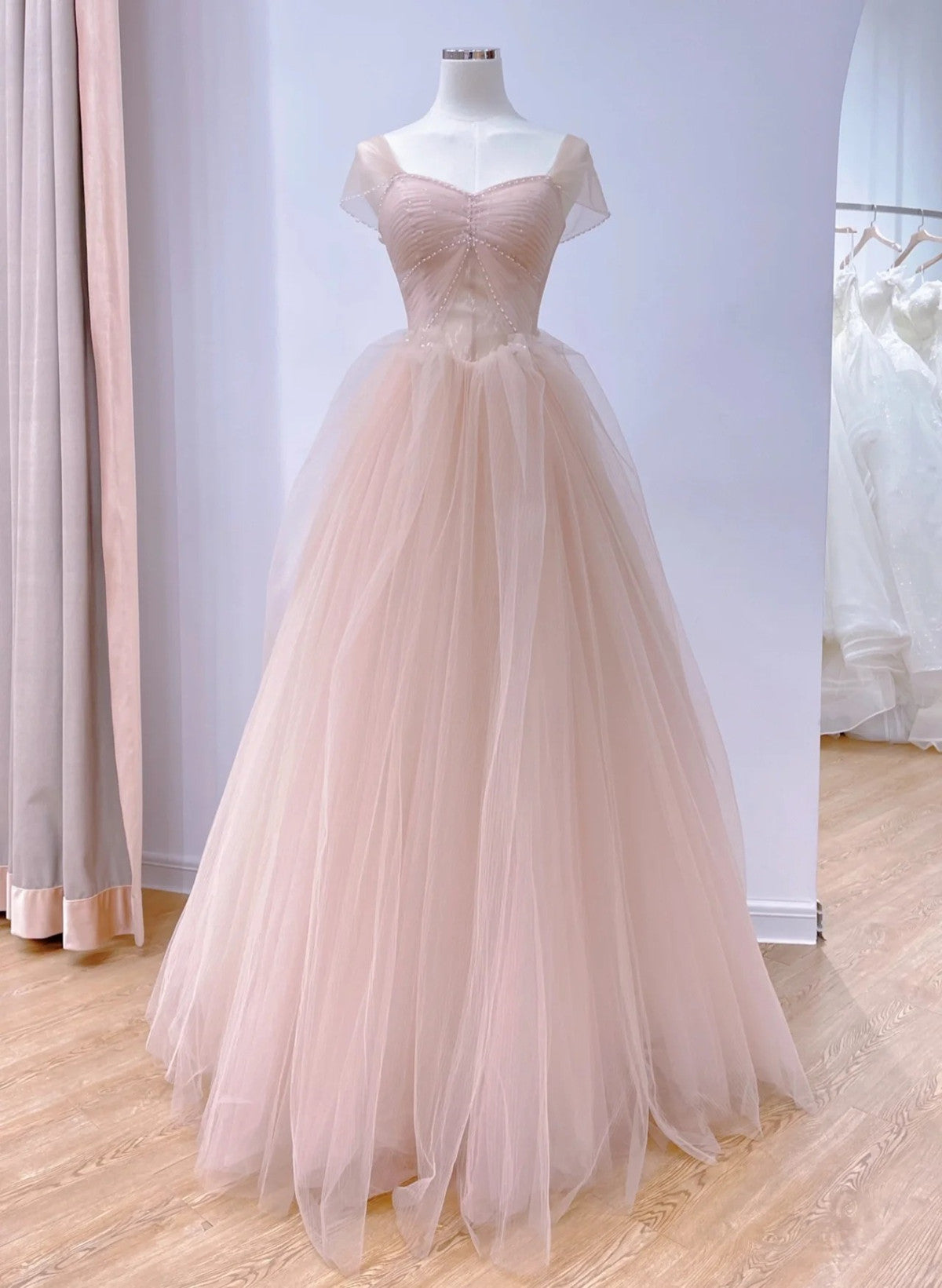 Pink Sweetheart Tulle Beaded Long Party Dress, Pink Tulle Prom Dress E Cutedressy Pink Sweetheart Tulle Beaded Long Party Dress, Pink Tulle Prom Dress E Cutedressy