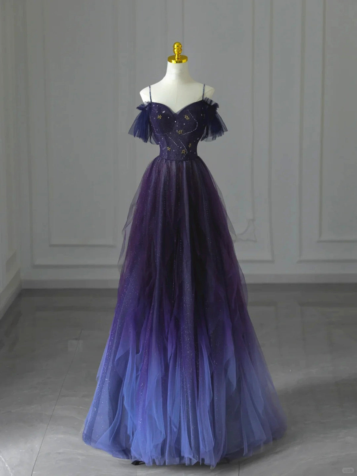 A-line Tulle Straps Gradient Sweetheart Party Dress, Beaded Long Prom Cutedressy A-line Tulle Straps Gradient Sweetheart Party Dress, Beaded Long Prom Cutedressy