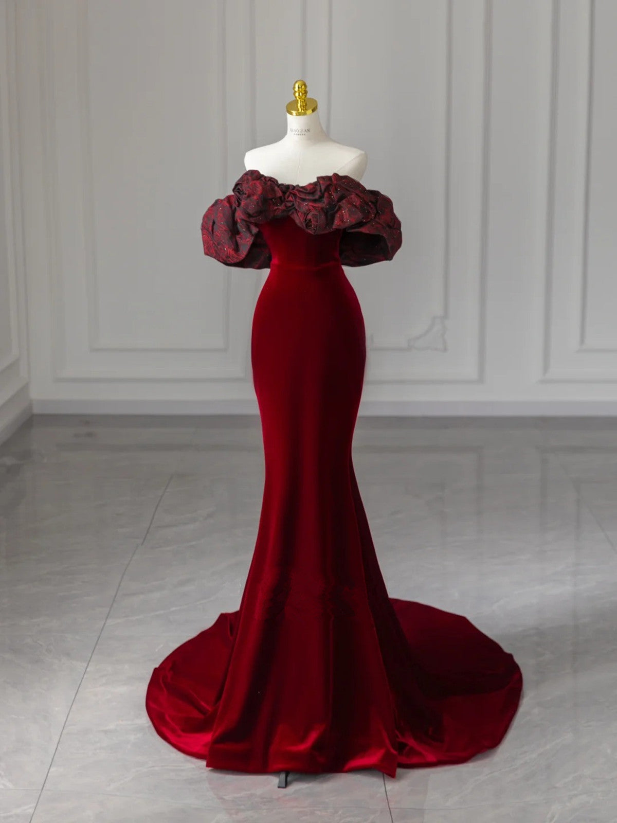 Wine Red Mermaid Velvet Off Shoulder Long Formal Dress, Wine Red Prom Cutedressy Wine Red Mermaid Velvet Off Shoulder Long Formal Dress, Wine Red Prom Cutedressy