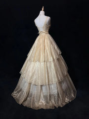 Champagne V-neckline Tulle Layers Formal Dress, Champagne Party Dress Prom Dress Champagne V-neckline Tulle Layers Formal Dress, Champagne Party Dress Prom Dress