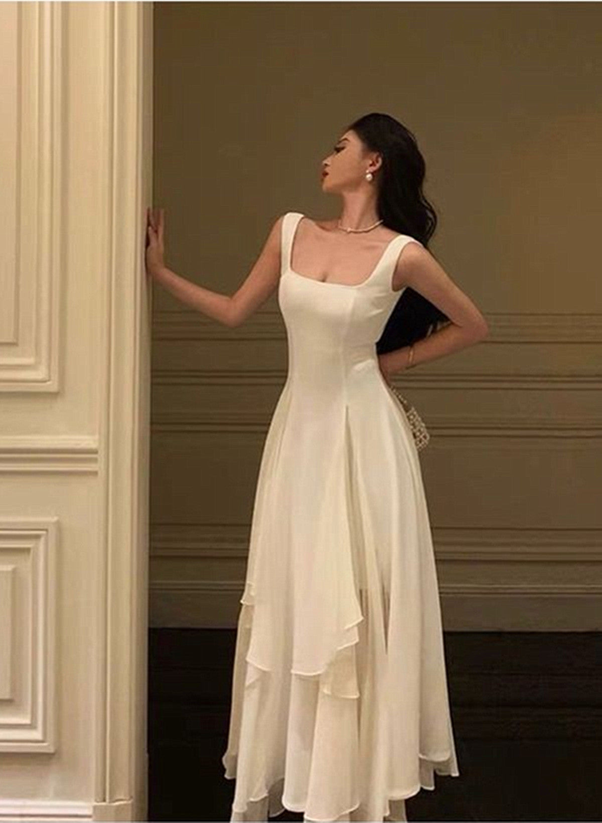 Ivory Chiffon Straps Long Party Dress Prom Dress, Ivory Formal Dress Cutedressy Ivory Chiffon Straps Long Party Dress Prom Dress, Ivory Formal Dress Cutedressy