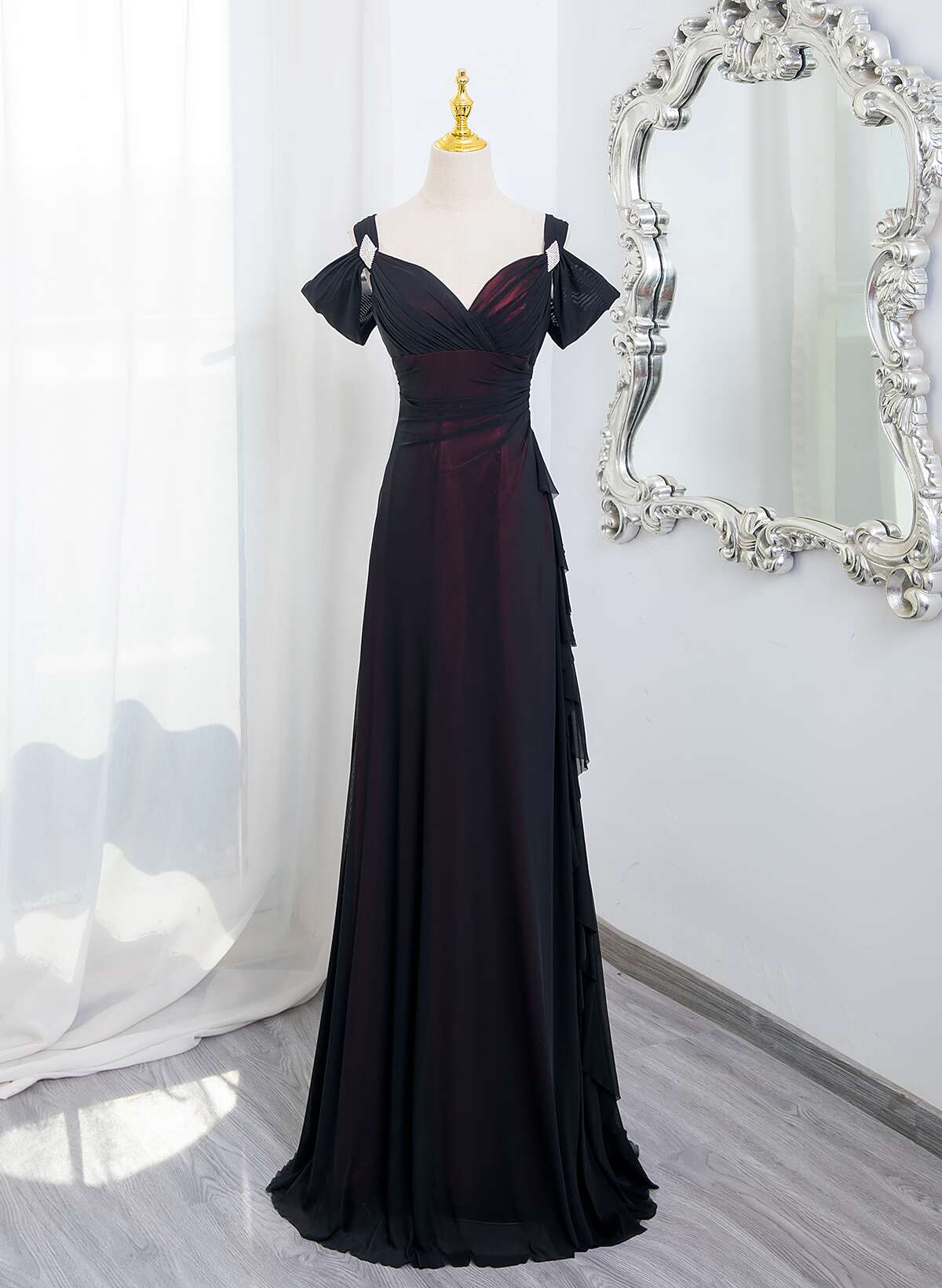 Black and Red Sweetheart Off Shoulder Prom Dress, Black and Red Evenin