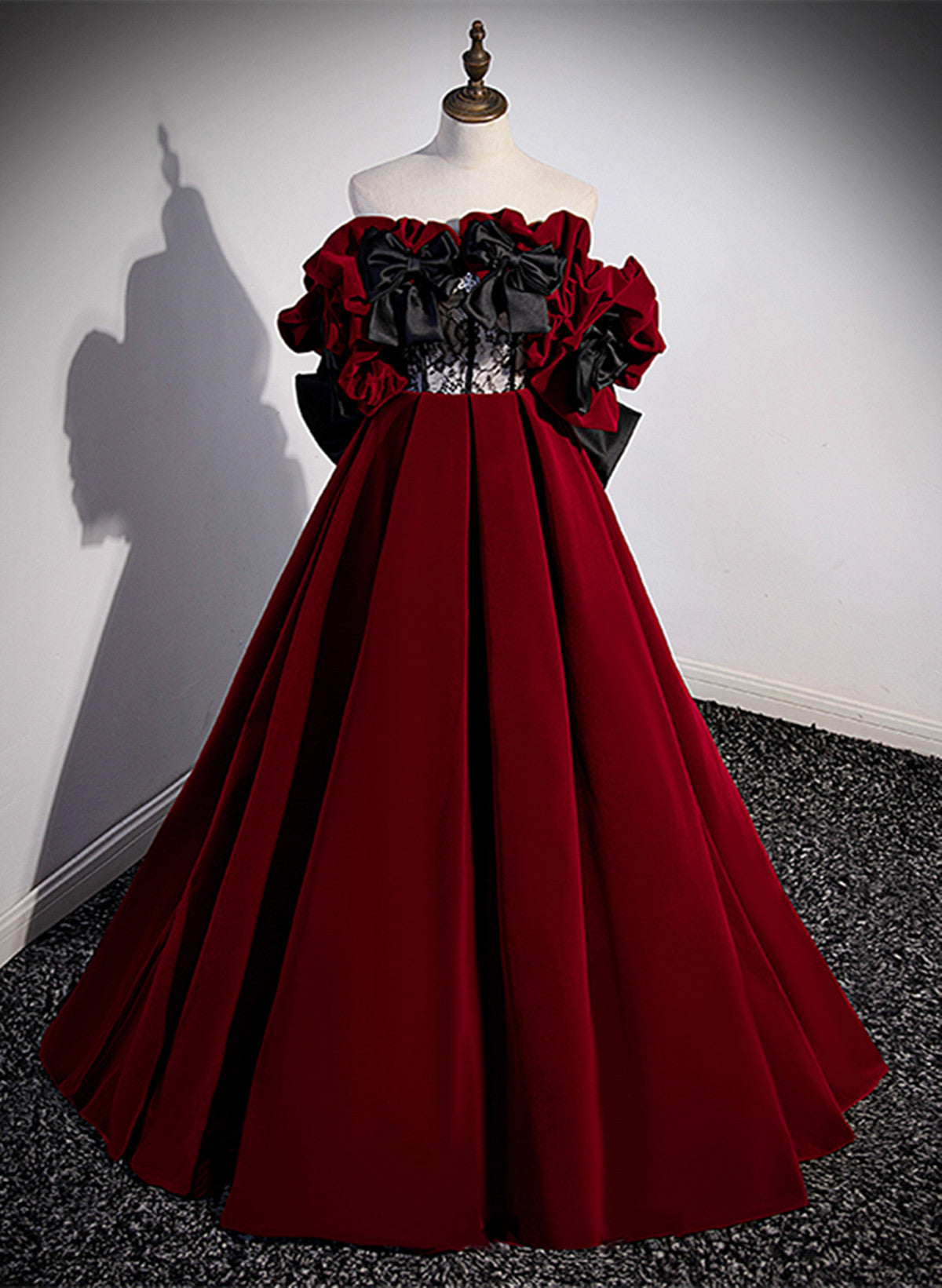 Prom Dress Red And Black Victorian Gothic Dress Wine Red Velvet Off Shoulder Long Formal Dress, Prom Dress Red And Black Victorian Gothic Dress Wine Red Velvet Off Shoulder Long Formal Dress,