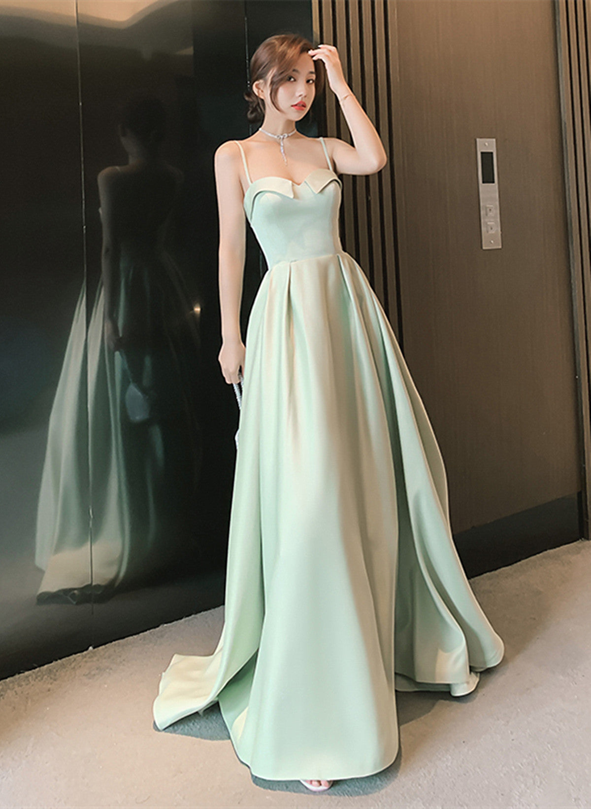 Simple Sweetheart Straps Satin Long Party Dress, A-line Satin Green Pr Cutedressy Simple Sweetheart Straps Satin Long Party Dress, A-line Satin Green Pr Cutedressy