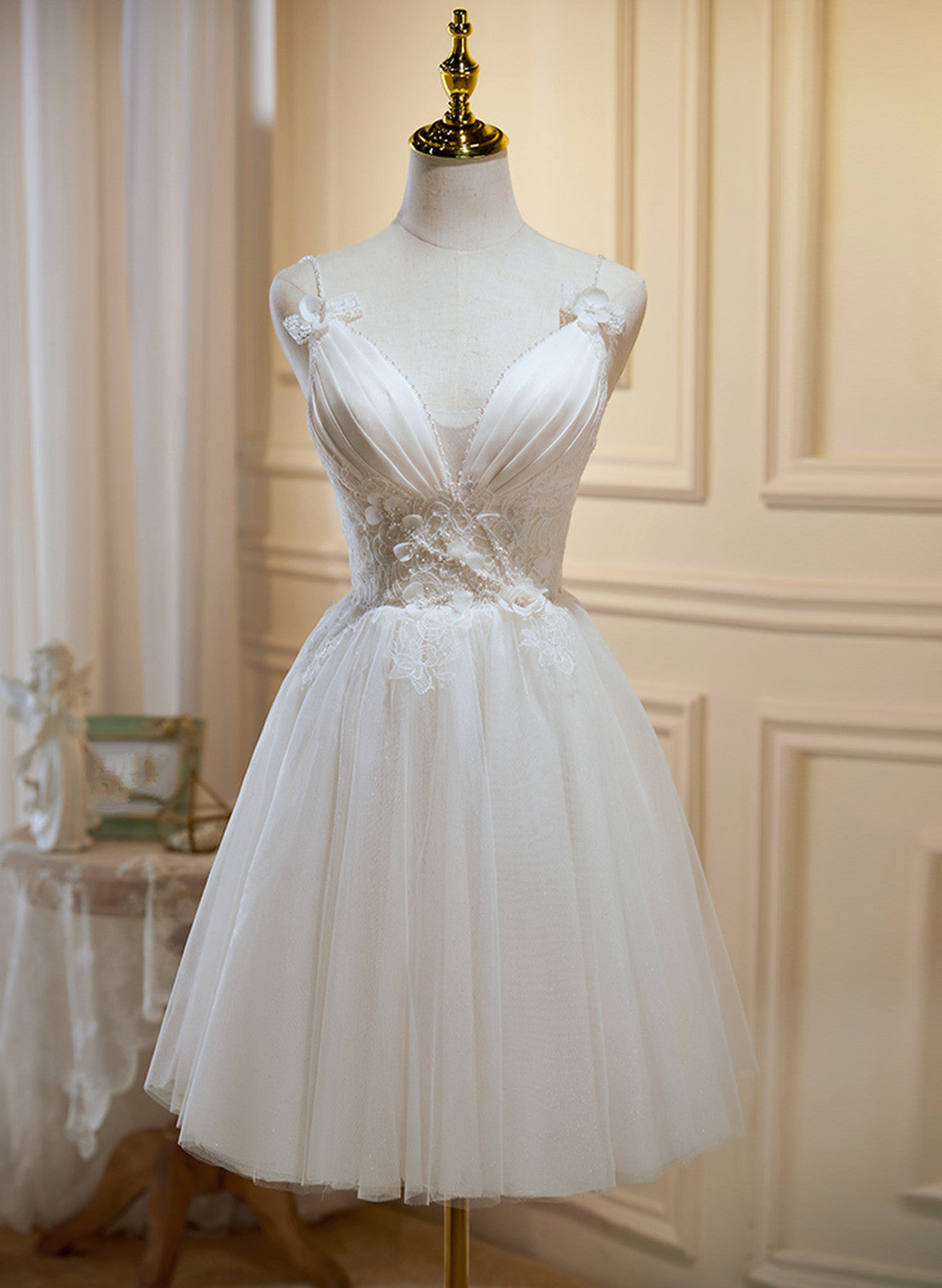 Cute Ivory Tulle V-neckline Short Party Dress, A-line Graduation Dress Cutedressy Cute Ivory Tulle V-neckline Short Party Dress, A-line Graduation Dress Cutedressy