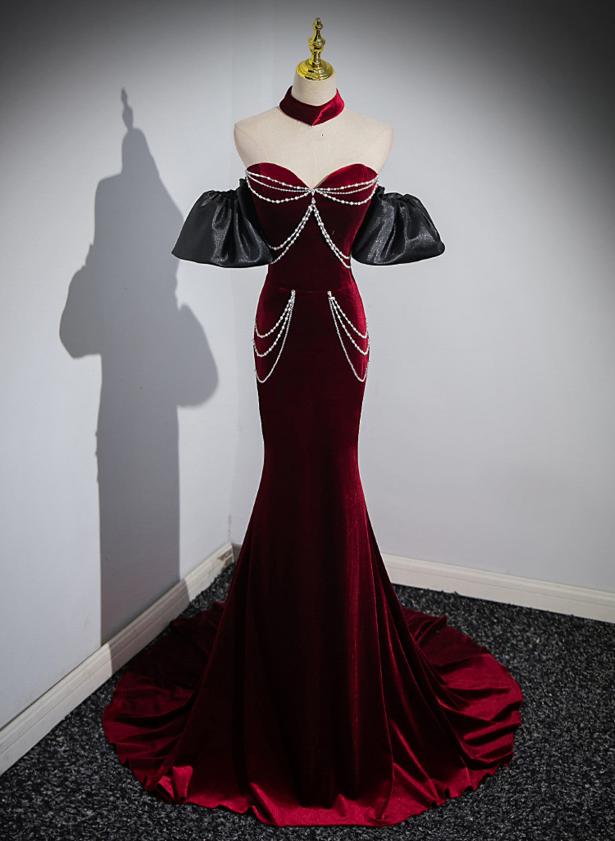 Wine Red Mermaid Velvet Off Shoulder Party Dress, Wine Red Long Evenin Cutedressy Wine Red Mermaid Velvet Off Shoulder Party Dress, Wine Red Long Evenin Cutedressy