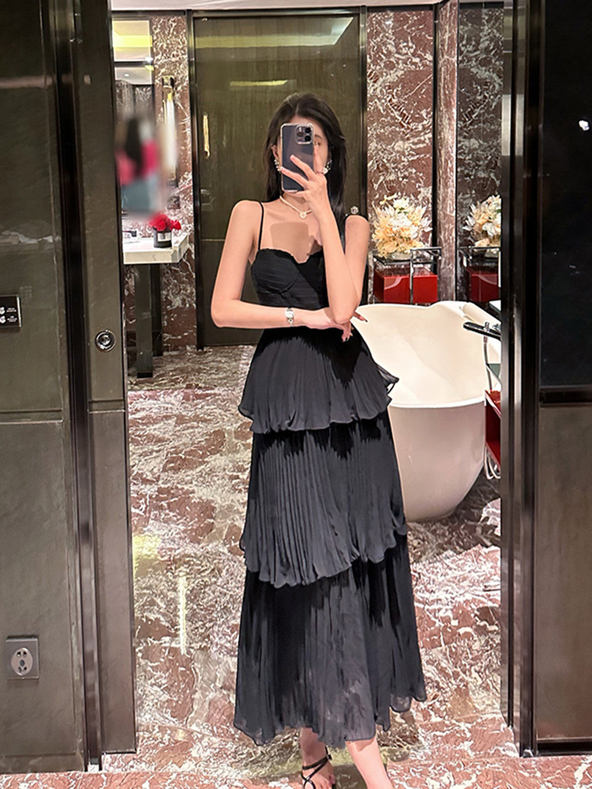 Black Sweetheart Chiffon Straps A-line Party Dress, Black Chiffon Prom Cutedressy Black Sweetheart Chiffon Straps A-line Party Dress, Black Chiffon Prom Cutedressy