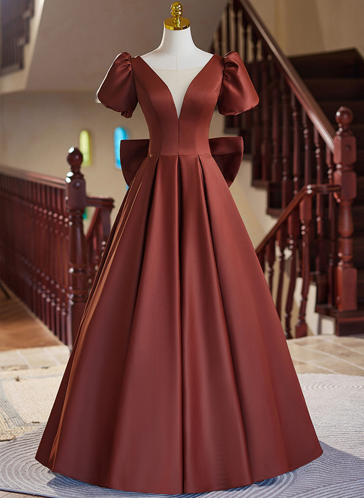 A-line Satin Short Sleeves Long Prom Dress, Satin Simple Evening Dress Cutedressy A-line Satin Short Sleeves Long Prom Dress, Satin Simple Evening Dress Cutedressy