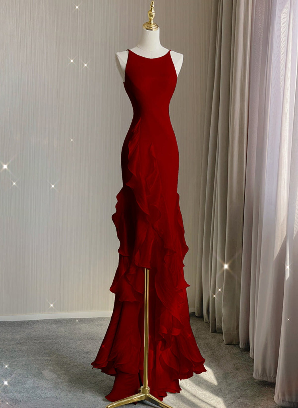 Wine Red Low Back Straps Evening Dress, Wine Red High Low Party Dress Cutedressy Wine Red Low Back Straps Evening Dress, Wine Red High Low Party Dress Cutedressy