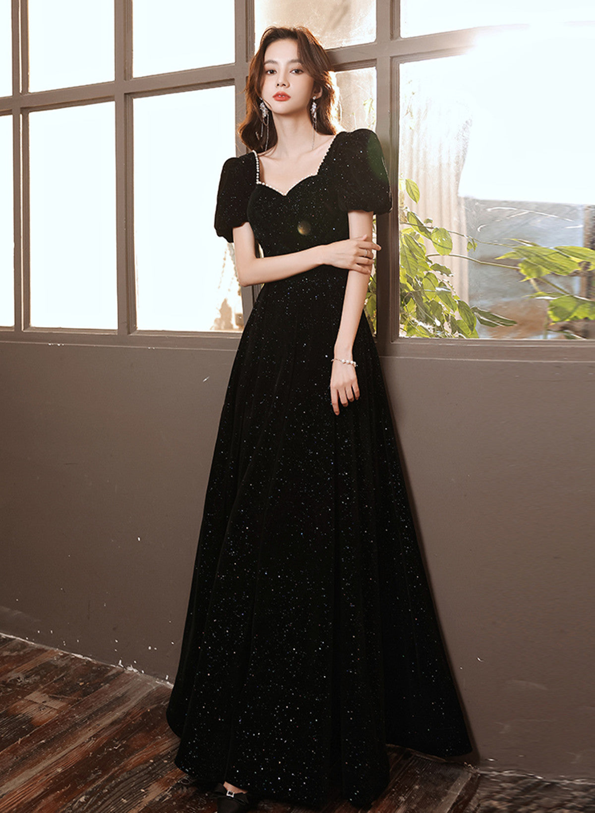 Black A-line Velvet Long Formal Dress, Black Sweetheart Long Prom Dres Cutedressy Black A-line Velvet Long Formal Dress, Black Sweetheart Long Prom Dres Cutedressy