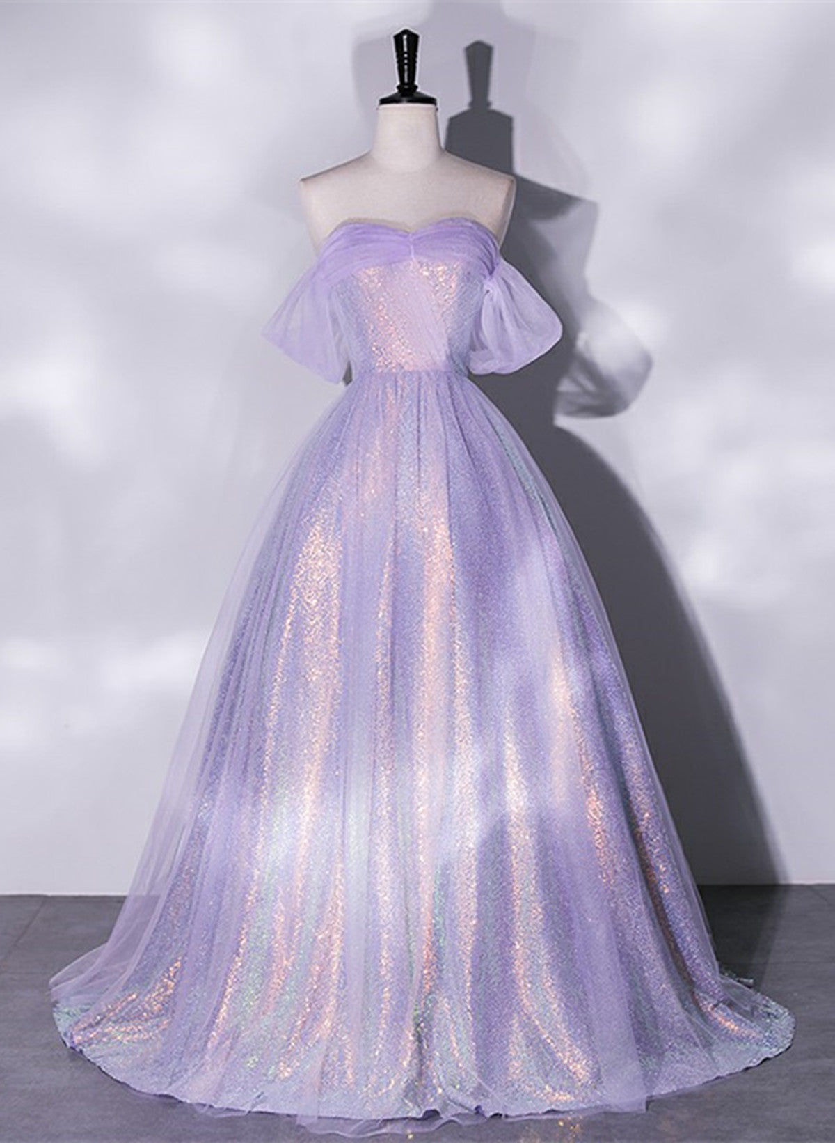 Lovely Off Shoulder Lavender Long Party Dress, Cute A-line Tulle Prom Lovely Off Shoulder Lavender Long Party Dress, Cute A-line Tulle Prom