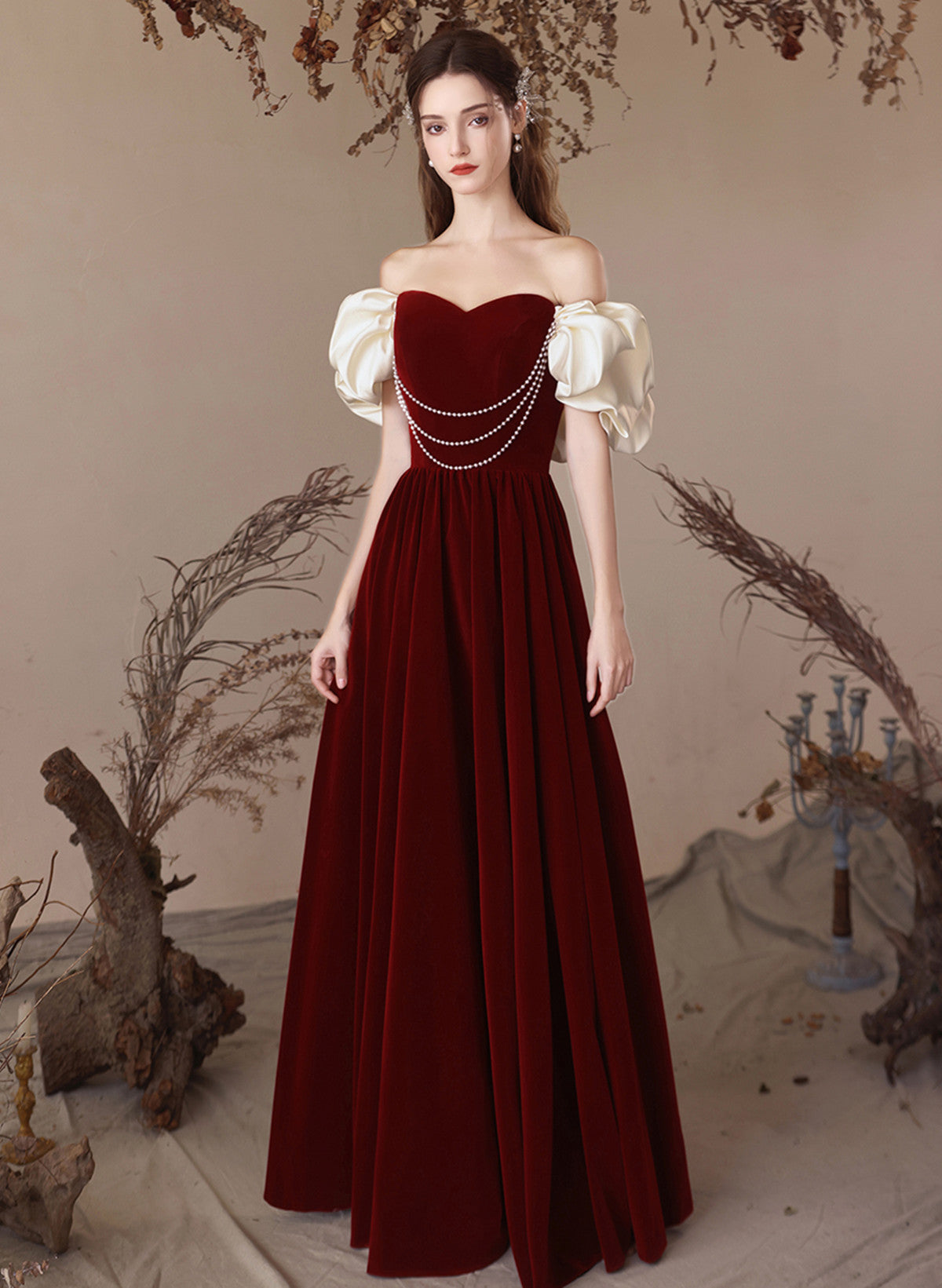 A-line Velvet Wine Red Sweetheart Off Shoulder Prom Dress, Wine Red Pa Cutedressy A-line Velvet Wine Red Sweetheart Off Shoulder Prom Dress, Wine Red Pa Cutedressy