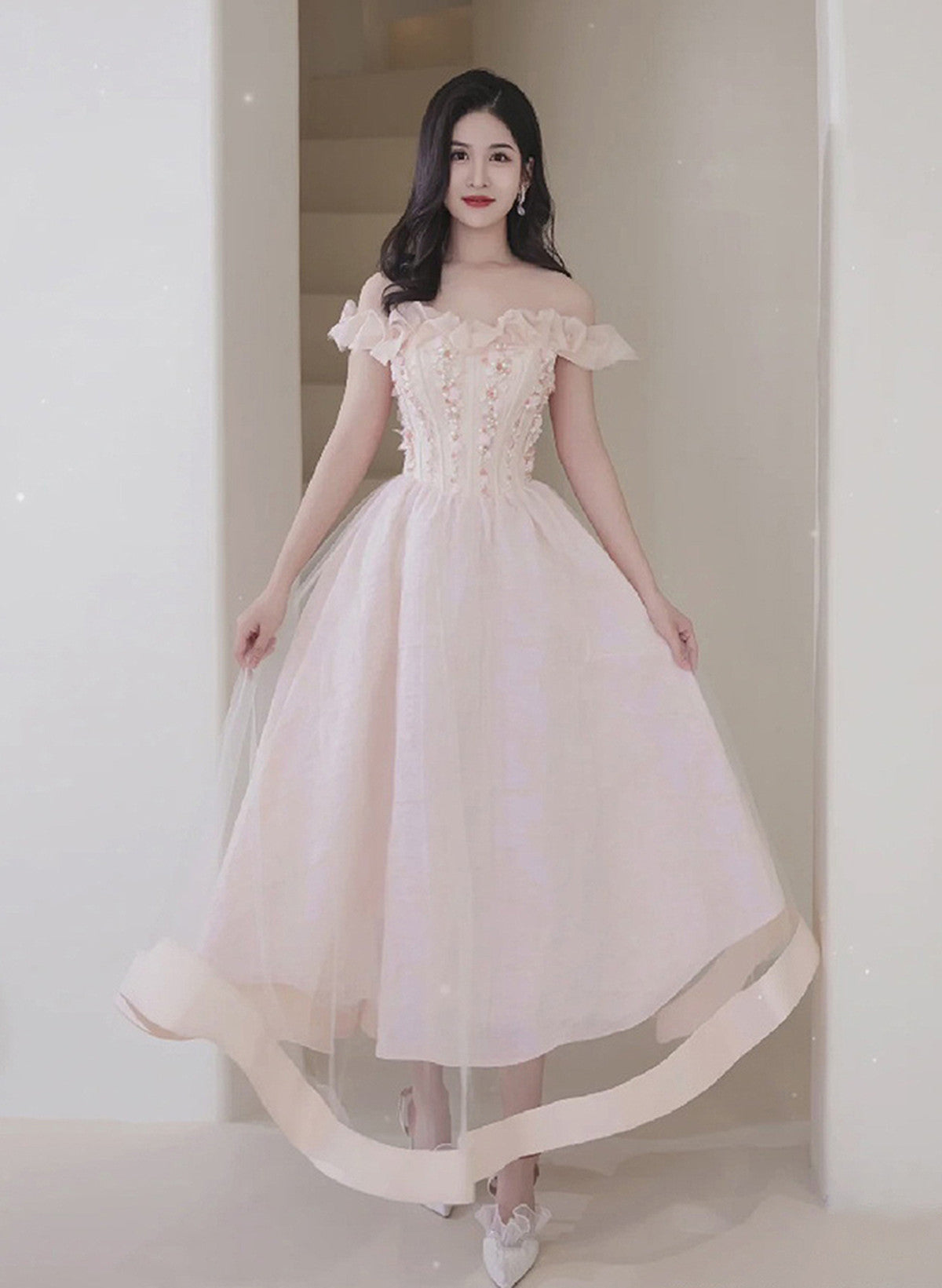 Pink Sweetheart Beaded Tea Length Tulle Homecoming Dress, Pink Tulle S Cutedressy Pink Sweetheart Beaded Tea Length Tulle Homecoming Dress, Pink Tulle S Cutedressy