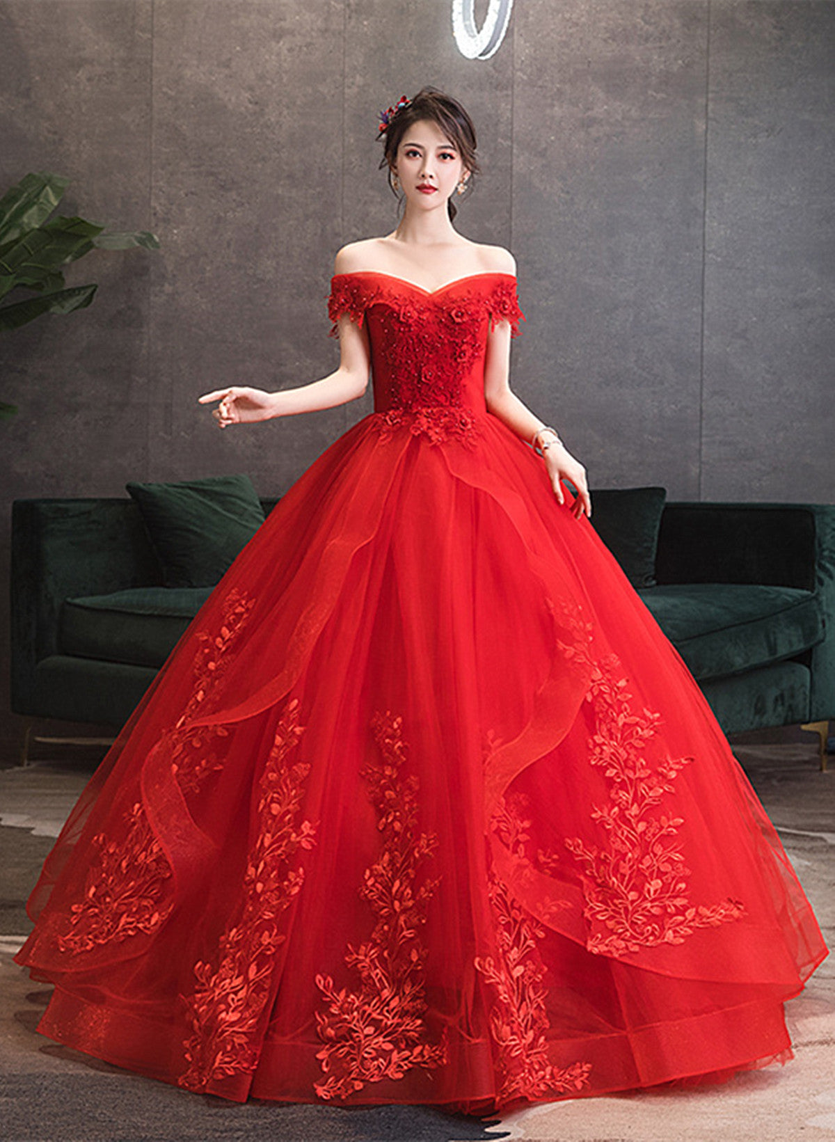 Red Tulle Ball Gown with Lace Sweetheart Long Formal Dress, Red Tulle Cutedressy Red Tulle Ball Gown with Lace Sweetheart Long Formal Dress, Red Tulle Cutedressy