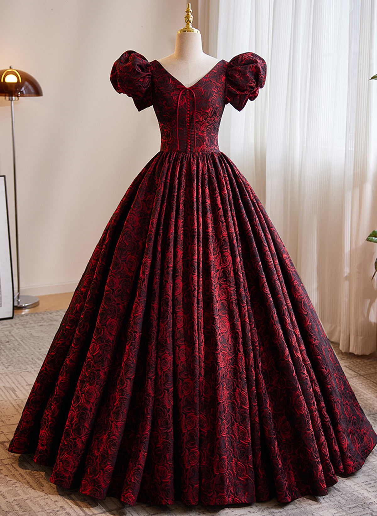 black dress with red sleeves Yumi Women's Fitted Velvet Dress