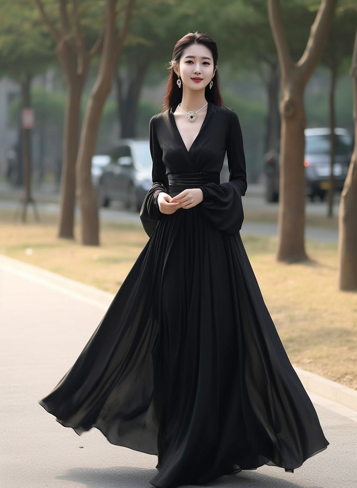 white christmas dresses Black Chiffon Long Sleeves V-neckline Party Dress, Black Formal Dress Cutedressy white christmas dresses Black Chiffon Long Sleeves V-neckline Party Dress, Black Formal Dress Cutedressy