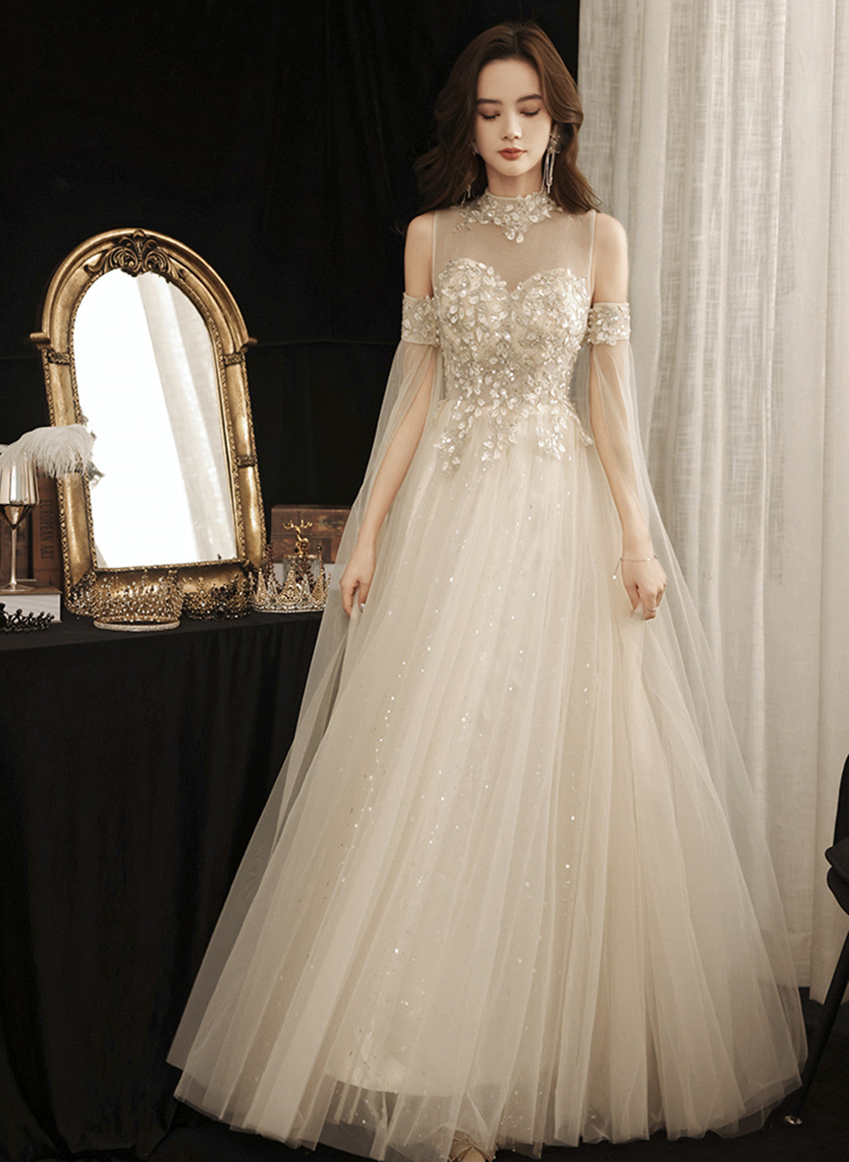 ivory beaded prom dress AMARRA 89109 Sequin and Beaded Striped Prom Dress 2026 Ivory/Gold/Silver / 6