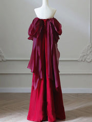 Wine Red Unique Red Scoop Long Prom Dress, Wine Red Long Evening Dress