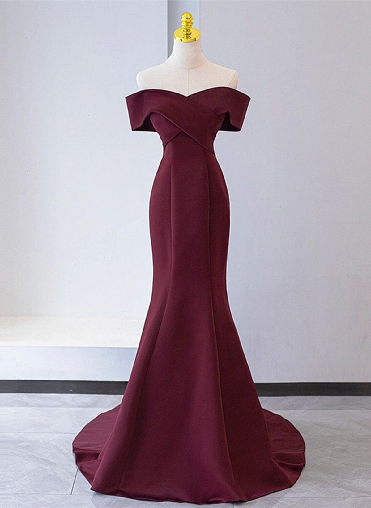 Chic Mermaid Burgundy Satin Off Shoulder Party Dress, Burgundy Long Ev Cutedressy Chic Mermaid Burgundy Satin Off Shoulder Party Dress, Burgundy Long Ev Cutedressy