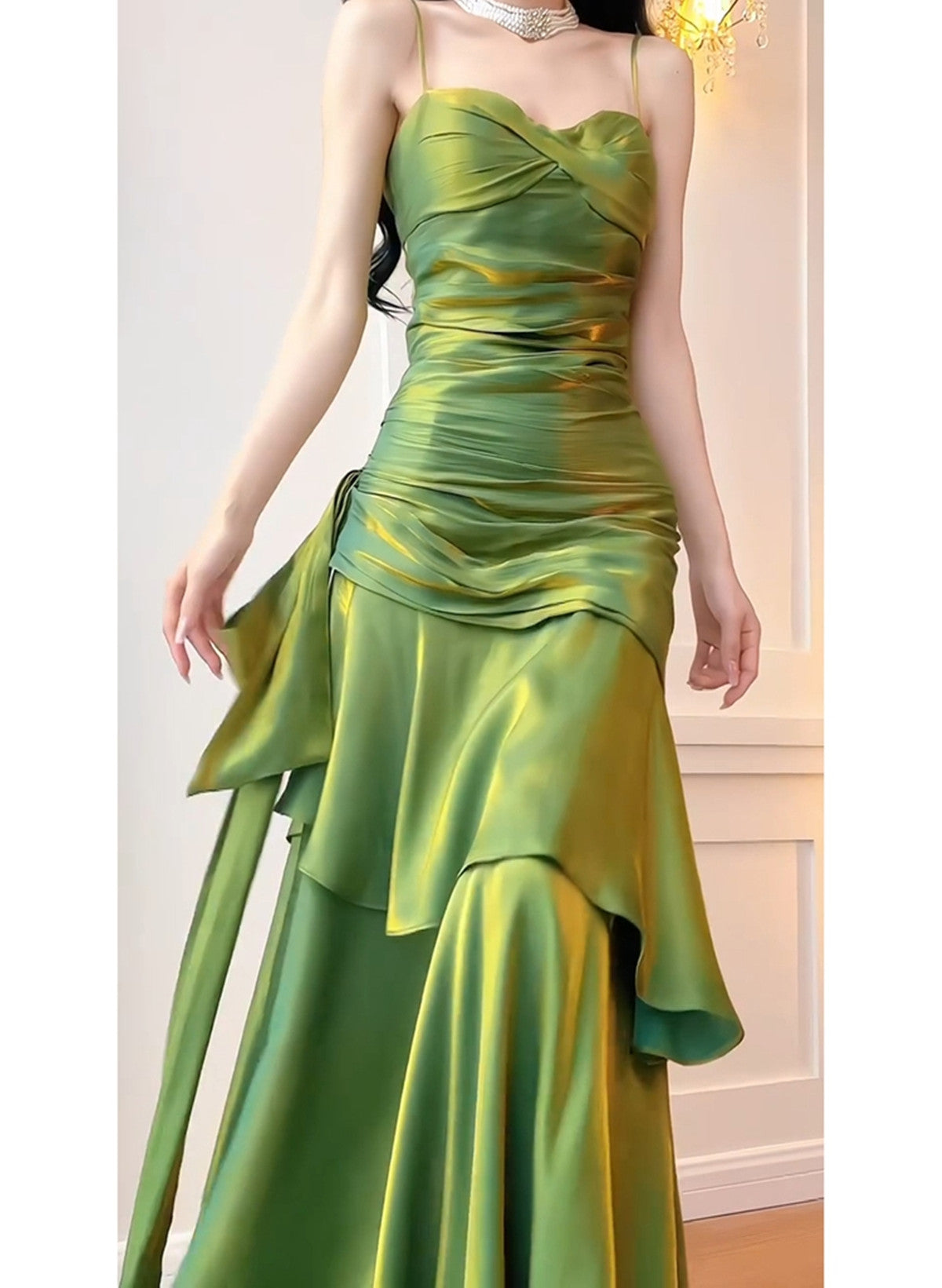 Green Straps Sweetheart Long Evening Dress Party Dress, Green Formal D