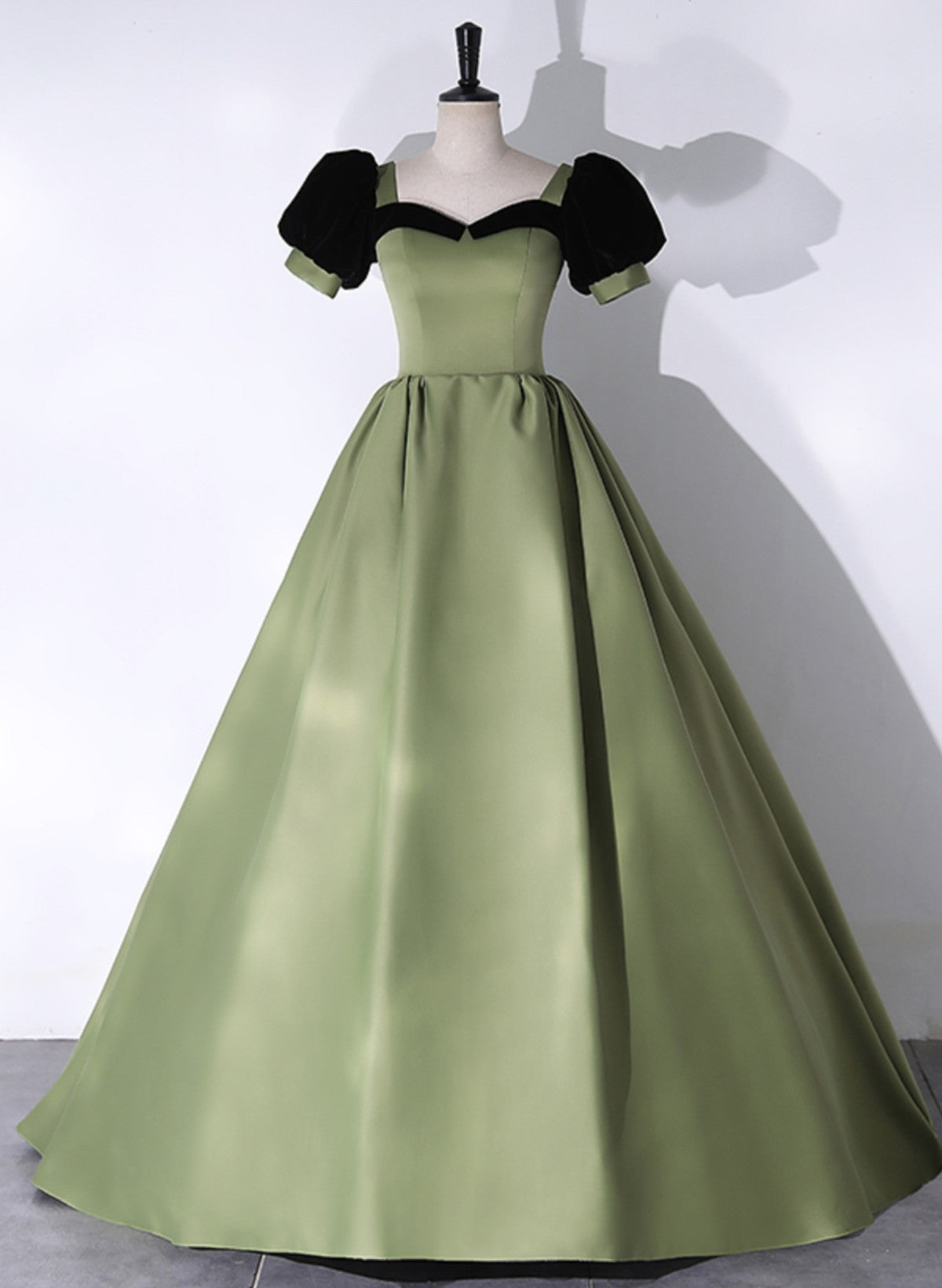Green Satin Short Sleeves Long Evening Dress, Green Satin Prom Dress Cutedressy Green Satin Short Sleeves Long Evening Dress, Green Satin Prom Dress Cutedressy