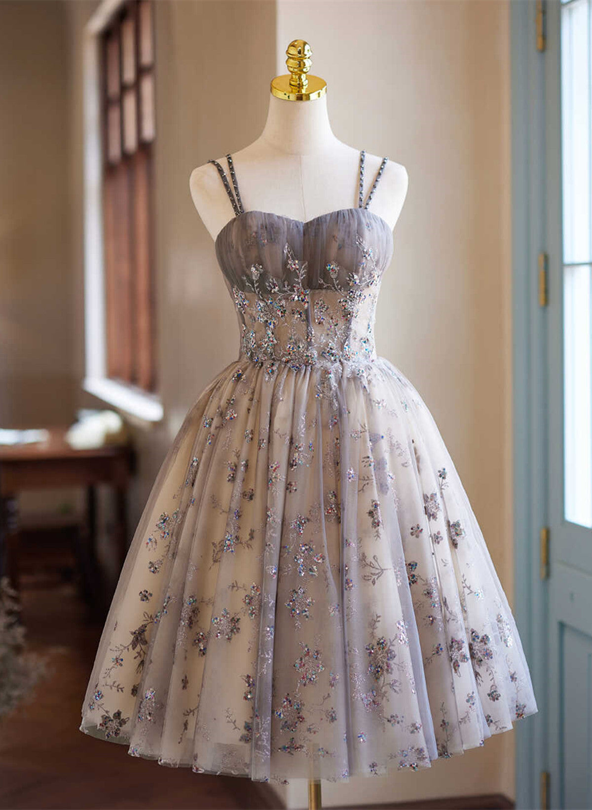 A-line Tulle Beaded Short Party Dress, Tulle Sweetheart Homecoming Dre Cutedressy A-line Tulle Beaded Short Party Dress, Tulle Sweetheart Homecoming Dre Cutedressy