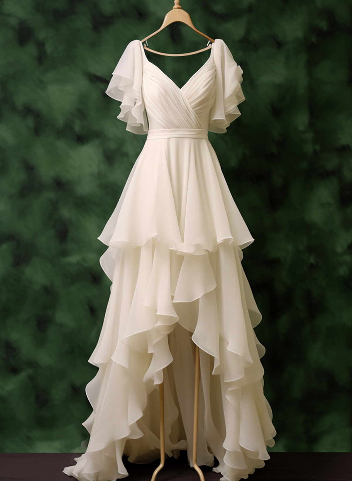 White Chiffon High Low Short Sleeves Party Dress, White Chiffon Weddin Cutedressy White Chiffon High Low Short Sleeves Party Dress, White Chiffon Weddin Cutedressy