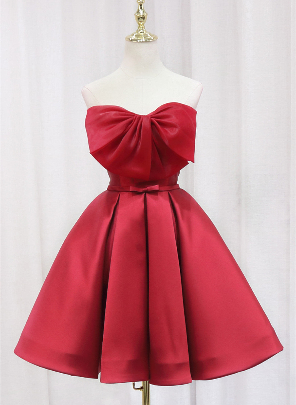 Red Satin Short Prom Dress Party Dress, Lovely Red Knee Length Homecom Cutedressy Red Satin Short Prom Dress Party Dress, Lovely Red Knee Length Homecom Cutedressy