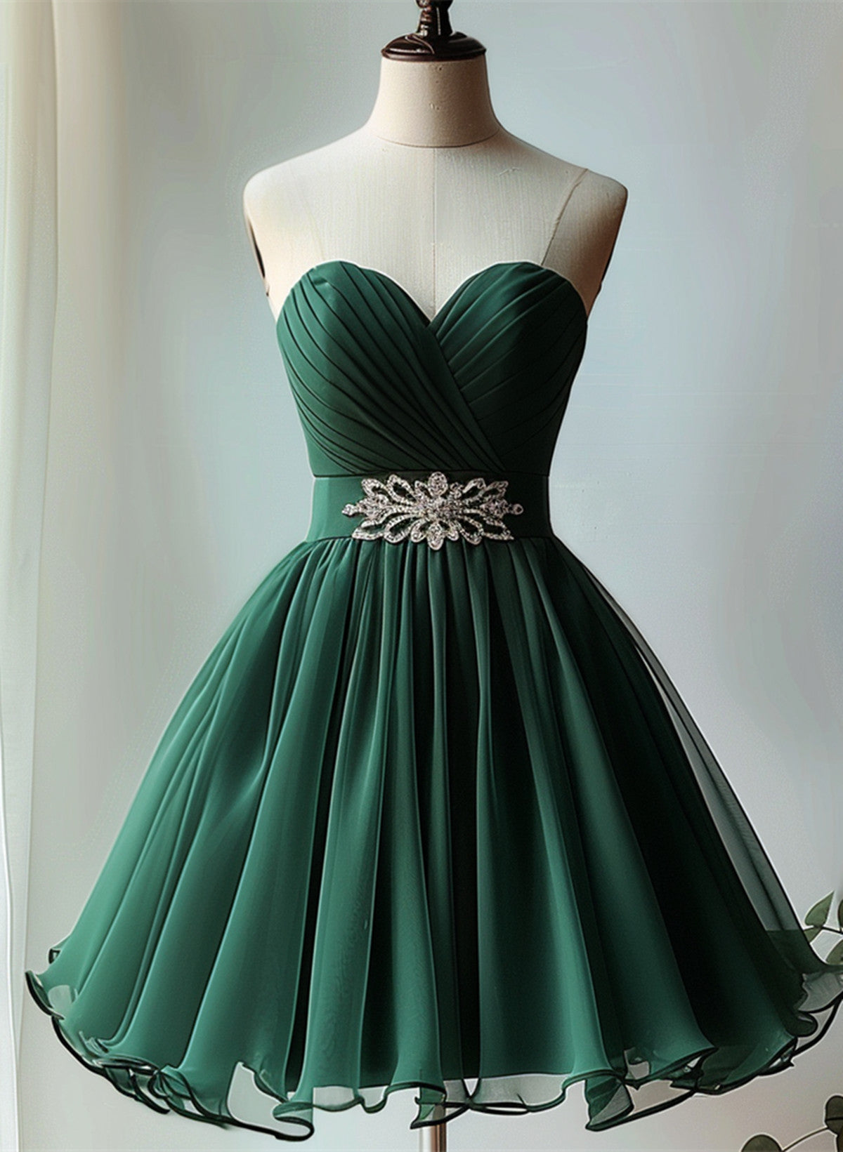 Dark Green Beaded Chiffon Knee Length Party Dress, Green Homecoming Dr Cutedressy Dark Green Beaded Chiffon Knee Length Party Dress, Green Homecoming Dr Cutedressy