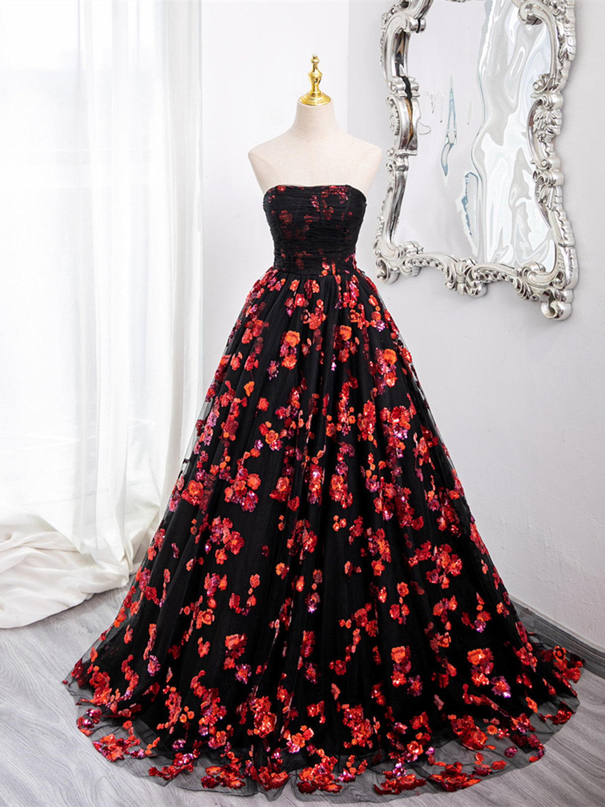 red and black floral dress H&M TREND Chiffon Poppy Pleated Midi size 8 10 EU 36 US 6 Seen from both the front and back ABEWIP Plus Size Dresses for