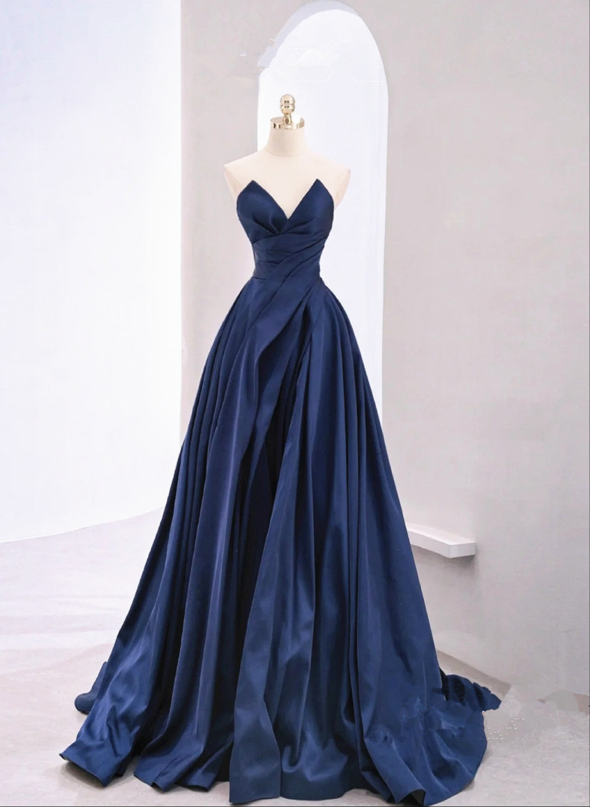 A-line Navy Blue Satin Long Party Dress Prom Dress, Navy Blue Evening Cutedressy A-line Navy Blue Satin Long Party Dress Prom Dress, Navy Blue Evening Cutedressy