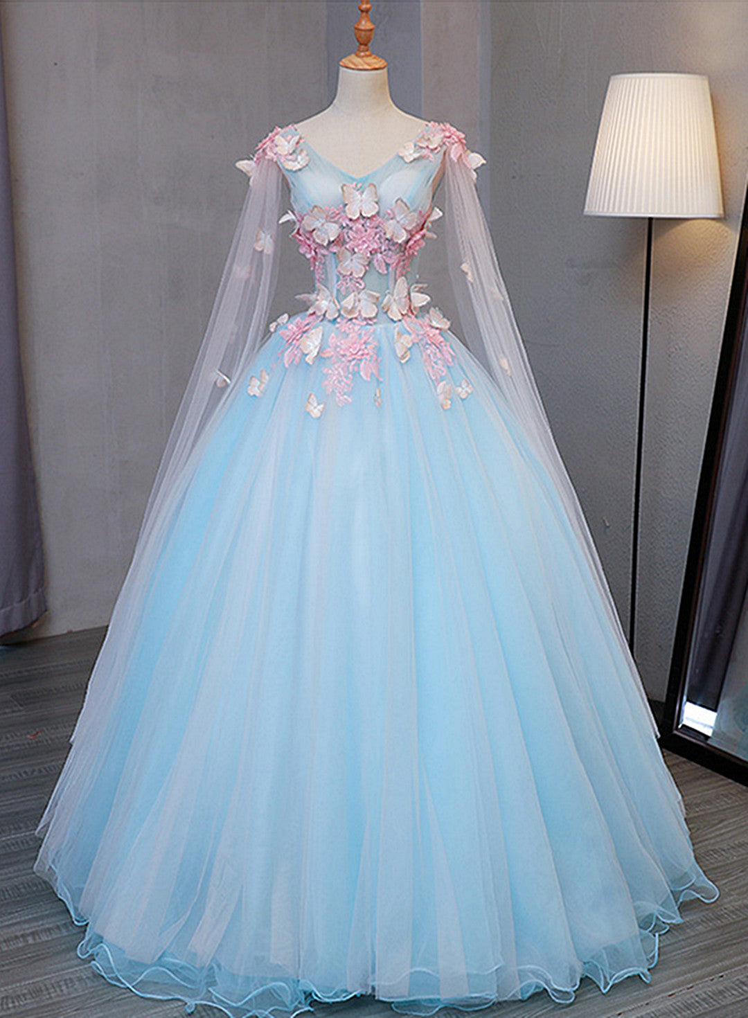 Lovely Blue V-neckline Tull Ball Gown Formal Dress, Blue Party Dress w Cutedressy Lovely Blue V-neckline Tull Ball Gown Formal Dress, Blue Party Dress w Cutedressy