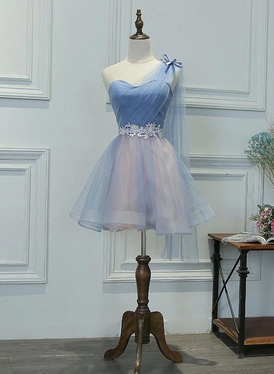 One Shoulder Tulle Sweetheart Party Dress, Short Blue Homecoming Dress Cutedressy One Shoulder Tulle Sweetheart Party Dress, Short Blue Homecoming Dress Cutedressy