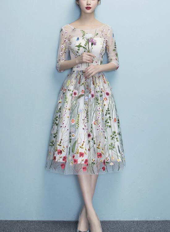 Elegant Floral Party Gowns Lace Floral Elegant Knee Length Round