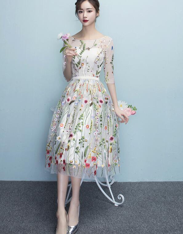 Lace Floral Elegant 1/2 Sleeves Knee Length Round Neckline Party Dress Cutedressy Lace Floral Elegant 1/2 Sleeves Knee Length Round Neckline Party Dress Cutedressy
