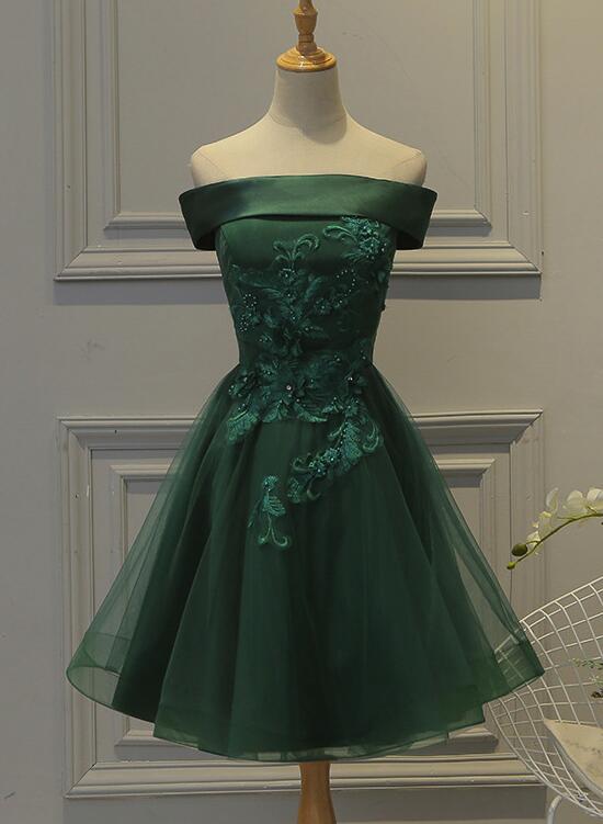 Green Tulle and Satin Lovely Short Party Dress, Off Shoulder Party Dre Cutedressy Green Tulle and Satin Lovely Short Party Dress, Off Shoulder Party Dre Cutedressy