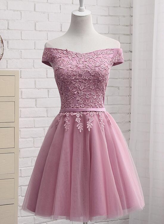 Lovely Off Shoulder Tulle Applique Simple Wedding Party Dress, Graduation Party Dresses, Tulle Dresses