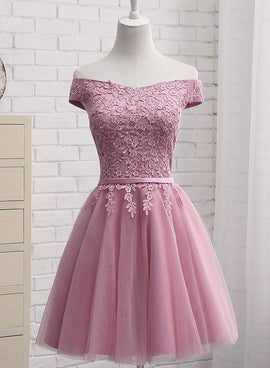Lovely Off Shoulder Tulle Applique Simple Wedding Party Dress, Graduation Party Dresses, Tulle Dresses